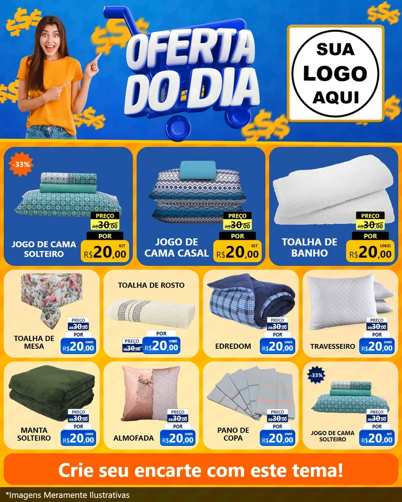 Modelo de Rede Social para Feed Instagram com o tema Oferta do Dia para Cama, Mesa e Banho