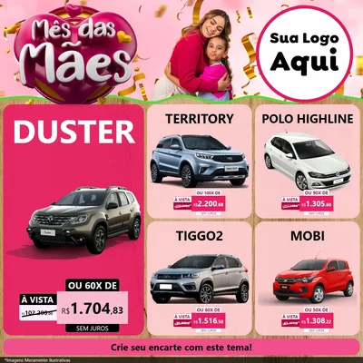 Modelo de Rede Social para Feed Facebook com o tema Mês das Mães para Concessionaria de Carros