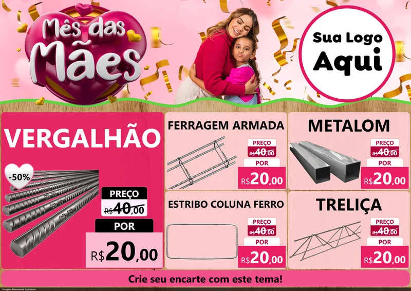 Modelo de Encarte para Encarte A4 Horizontal com o tema Mês das Mães para Ferragens