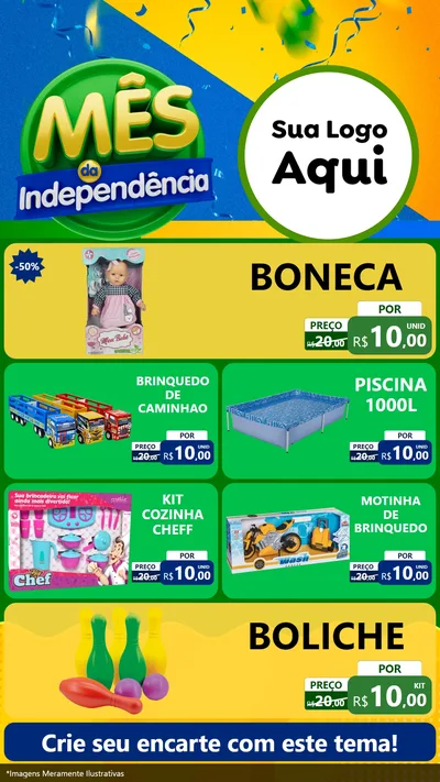 Modelo de TV para TV Vertical com o tema Mês da Independência para Brinquedos