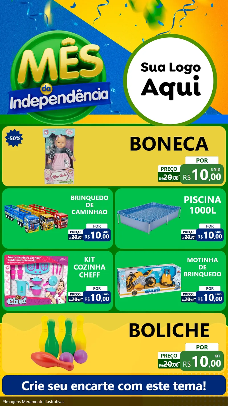 Modelo de TV para TV Vertical com o tema Mês da Independência para Brinquedos