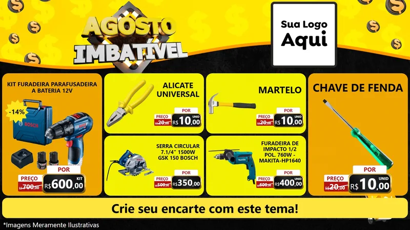Modelo de TV para TV Horizontal com o tema Agosto Imbatível para Maquinas e Ferramentas