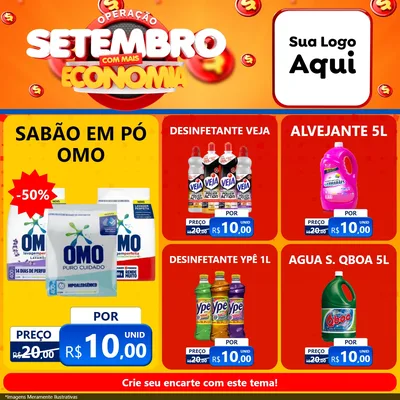 Modelo de Rede Social para Feed Facebook com o tema Operação Setembro Com Muita Economia para Produtos de Limpeza