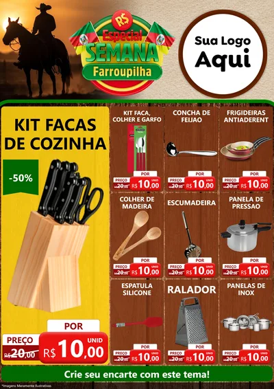 Modelo de Encarte para Encarte A4 Vertical com o tema Especial Semana Farroupilha para Utilidades Domésticas