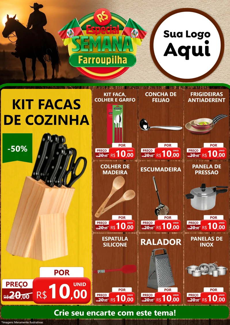 Modelo de Encarte para Encarte A4 Vertical com o tema Especial Semana Farroupilha para Utilidades Domésticas