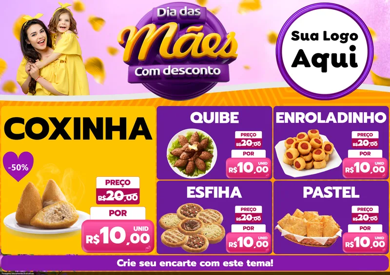 Modelo de Encarte para Encarte A4 Horizontal com o tema Dia das Mães com Desconto para Salgadaria