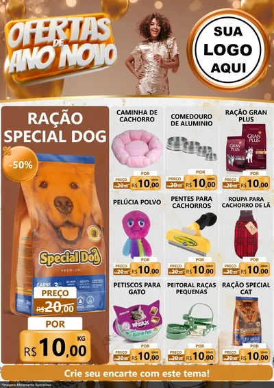Modelo de Encarte para Encarte A4 Vertical com o tema Ofertas de Ano Novo para Pet Shop
