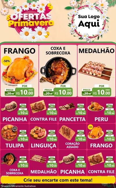 Modelo de Encarte para Encarte Grande com o tema Ofertas de Primavera para Assados