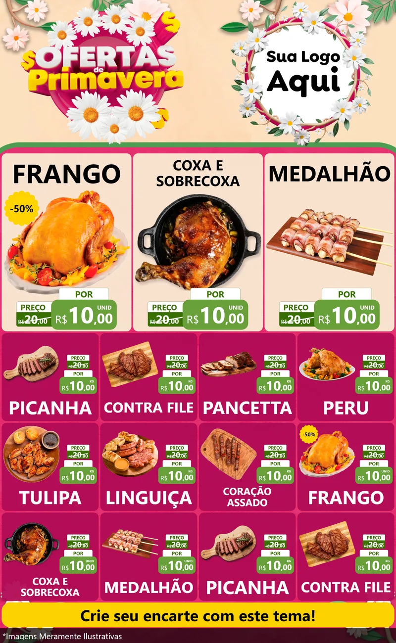 Modelo de Encarte para Encarte Grande com o tema Ofertas de Primavera para Assados
