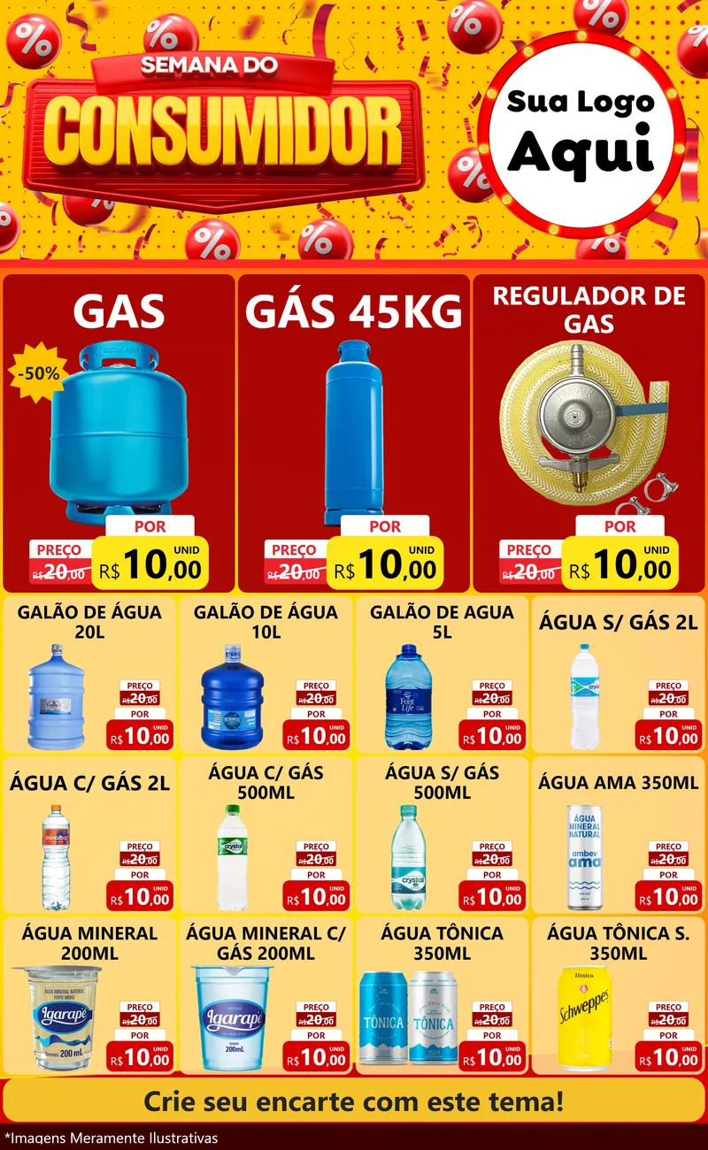 Modelo de Encarte para Encarte Grande com o tema Semana do Consumidor para Água e gás
