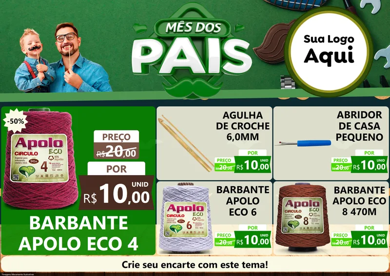 Modelo de Encarte para Encarte A4 Horizontal com o tema Mês dos Pais para Armarinho e Aviamentos
