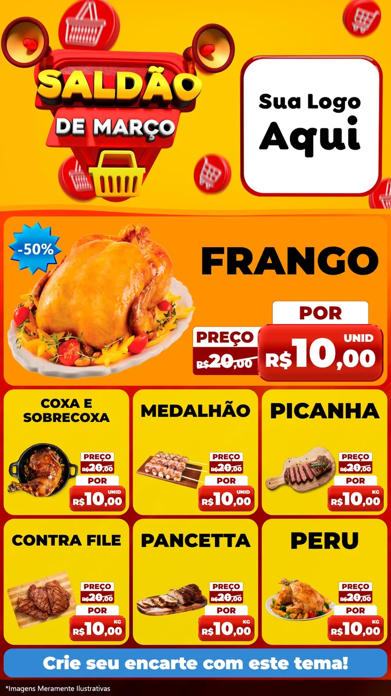 Modelo de Rede Social para Stories com o tema Saldão de Março para Assados