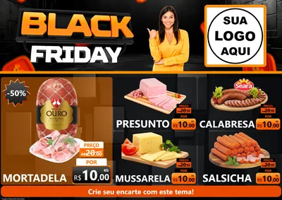 Modelo de Encarte para Encarte A4 Horizontal com o tema Black Friday para Frios e Laticínios