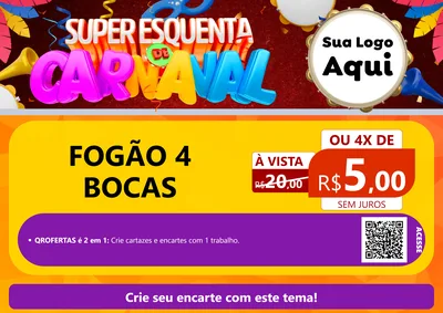 Modelo de Cartaz para Cartaz A4 Horizontal com o tema Super Esquenta de Carnaval para Móveis e Eletro