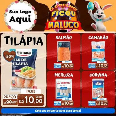 Modelo de Rede Social para Feed Facebook com o tema O Coelho Ficou Maluco - Páscoa para Peixaria