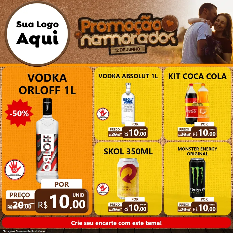 Modelo de Rede Social para Feed Facebook com o tema Promoção Namorados para Distribuidora de bebidas