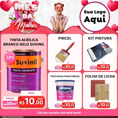 Modelo de Rede Social para Feed Facebook com o tema Mês da Mulher para Tintas e Ferramentas