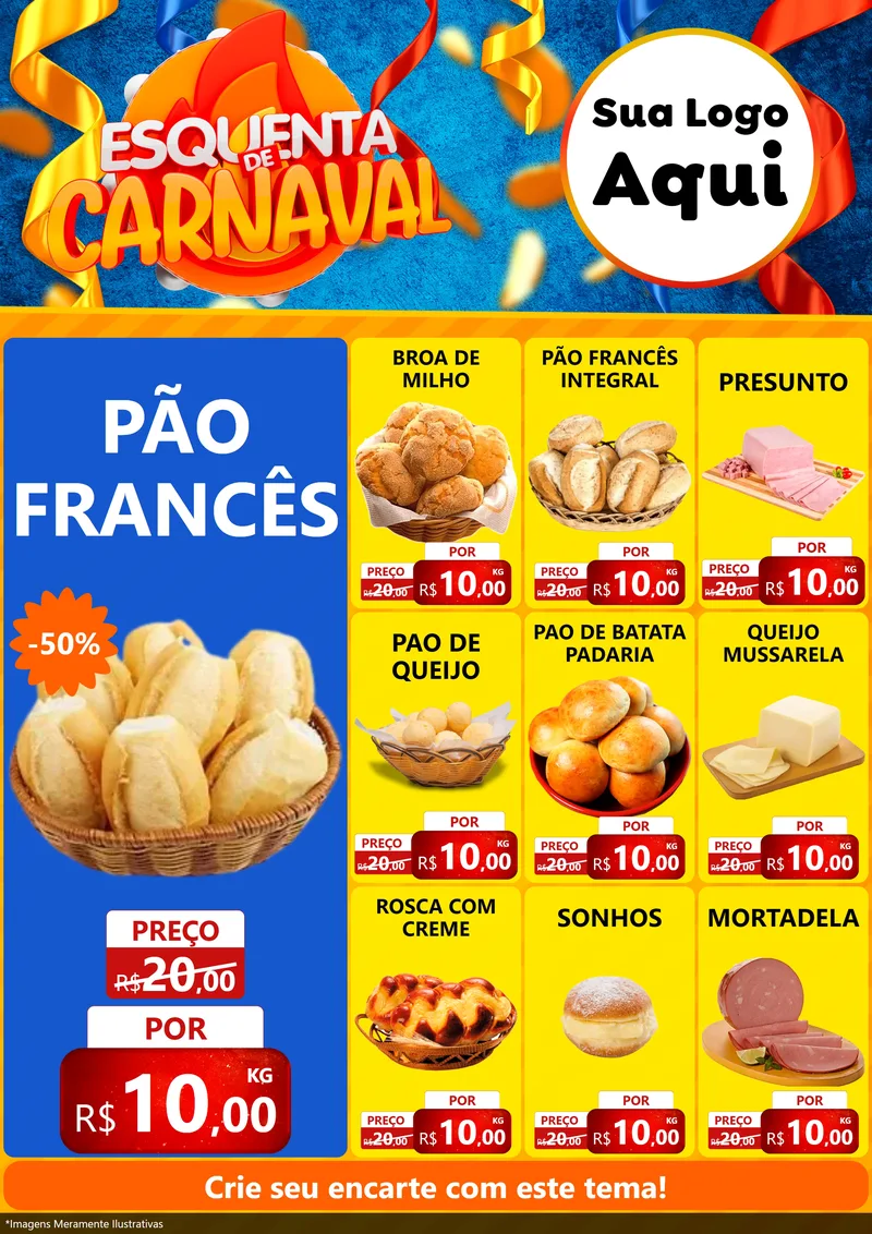 Modelo de Encarte para Encarte A4 Vertical com o tema Esquenta de Carnaval para Padaria