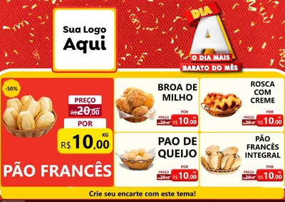 Modelo de Encarte para Encarte A4 Horizontal com o tema Dia A o Dia Mais Barato do Mês para Padaria