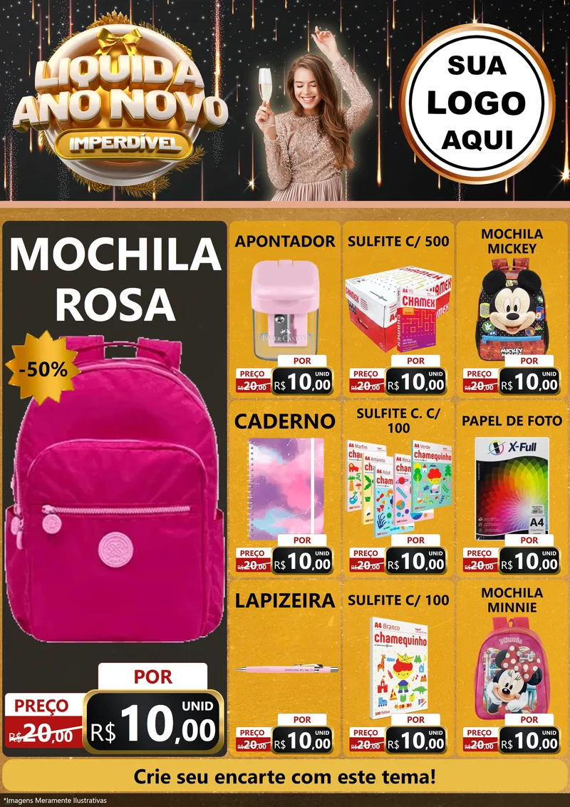 Modelo de Encarte para Encarte A4 Vertical com o tema Liquida Ano Novo Imperdível para Papelaria
