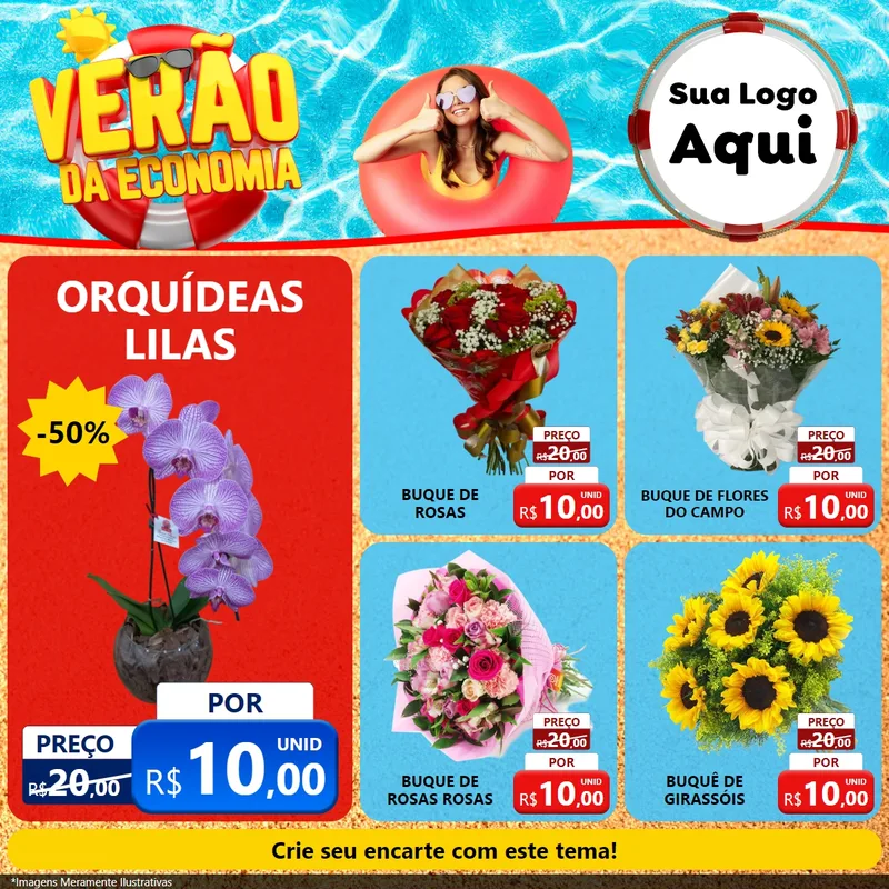 Modelo de Rede Social para Feed Facebook com o tema Verão da Economia para Floricultura e jardim