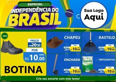 Modelo de Encarte para Encarte A4 Horizontal com o tema Especial Independência do Brasil para Agropecuária