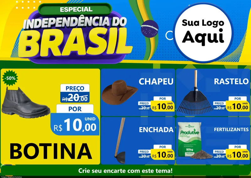 Modelo de Encarte para Encarte A4 Horizontal com o tema Especial Independência do Brasil para Agropecuária