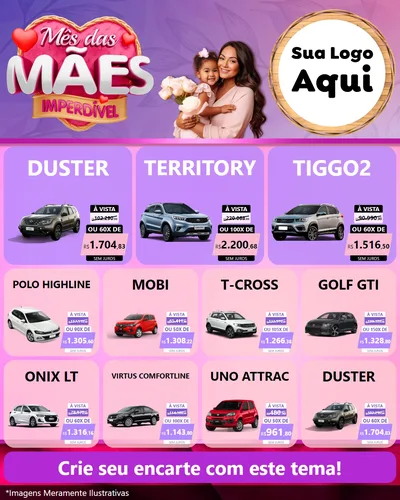 Modelo de Rede Social para Feed Instagram com o tema Mês das Mães Imperdível para Concessionaria de Carros