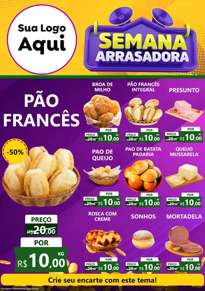 Modelo de Encarte para Encarte A4 Vertical com o tema Semana Arrasadora para Padaria