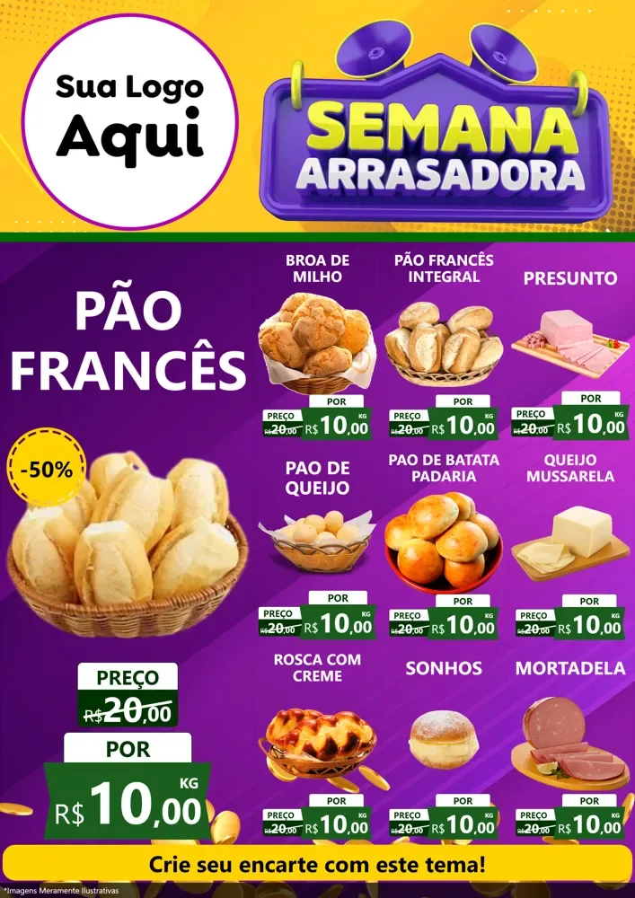 Modelo de Encarte para Encarte A4 Vertical com o tema Semana Arrasadora para Padaria