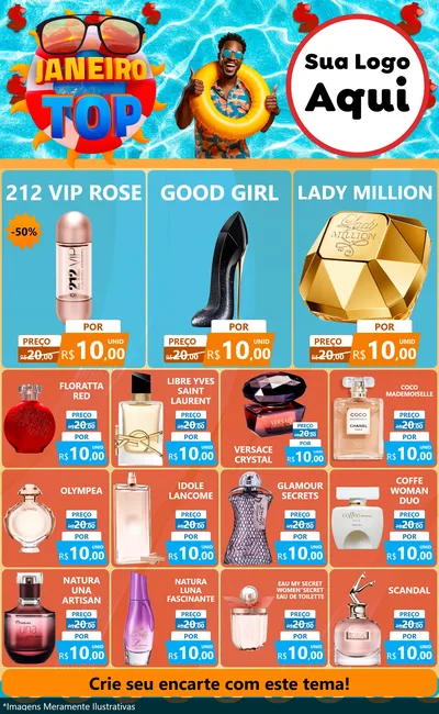 Modelo de Encarte para Encarte Grande com o tema Janeiro Top para Perfumes