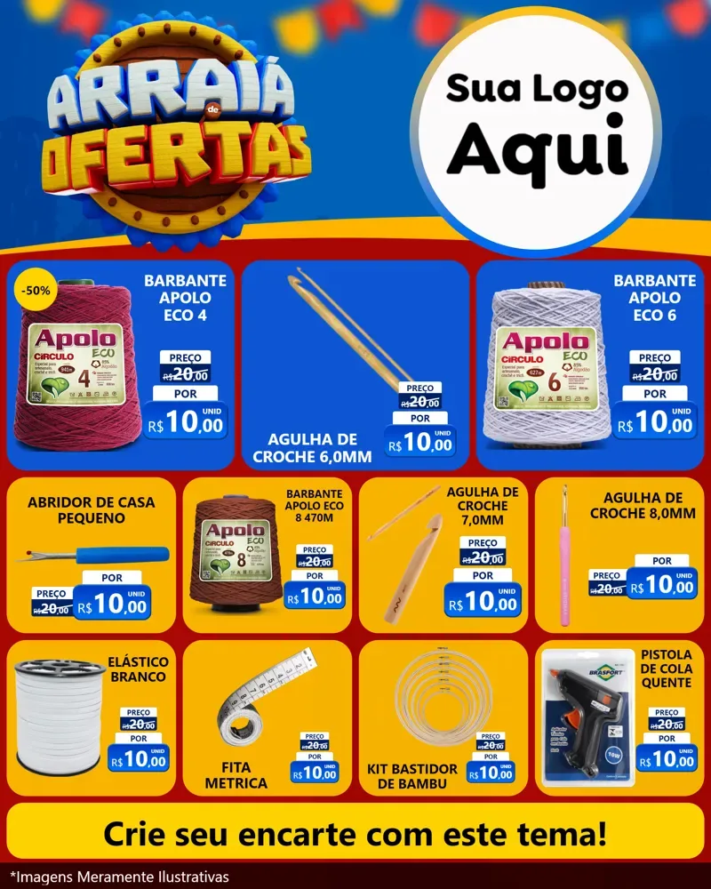 Modelo de Rede Social para Feed Instagram com o tema Arraiá de Ofertas - Junina para Armarinho e Aviamentos