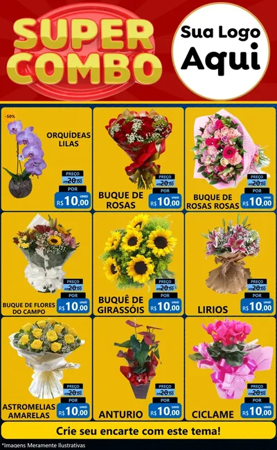Modelo de Encarte para Encarte Grande com o tema Super Combo para Floricultura e jardim