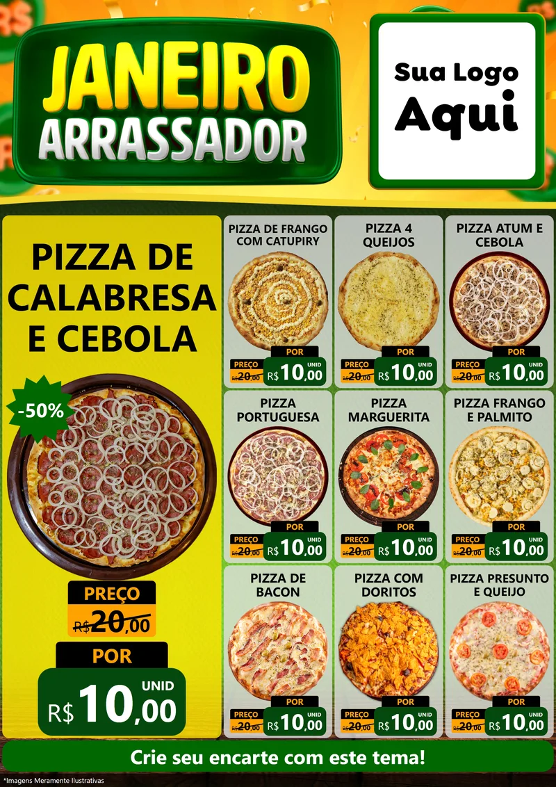 Modelo de Encarte para Encarte A4 Vertical com o tema Janeiro Arrasador para Pizzaria