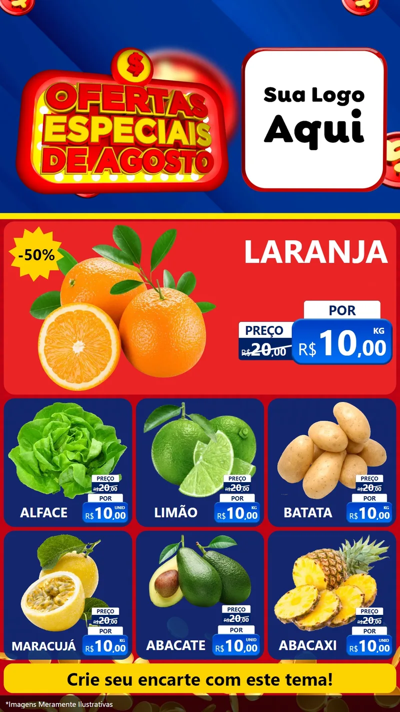 Modelo de Rede Social para Stories com o tema Ofertas Especiais de Agosto para Hortifrúti