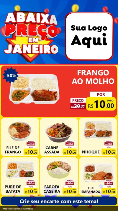 Modelo de Rede Social para Stories com o tema Abaixa Preço em Janeiro para Restaurante