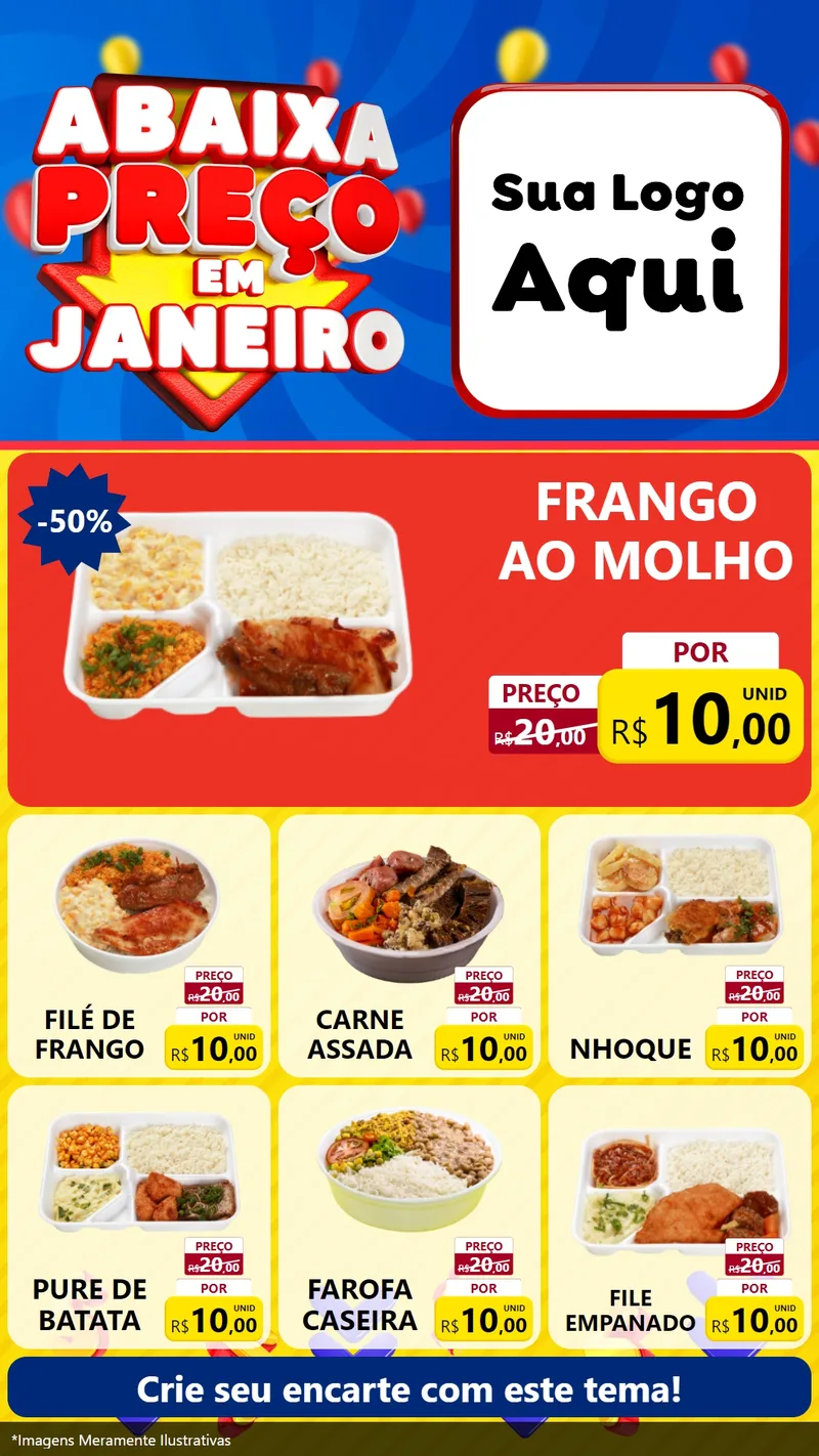 Modelo de Rede Social para Stories com o tema Abaixa Preço em Janeiro para Restaurante
