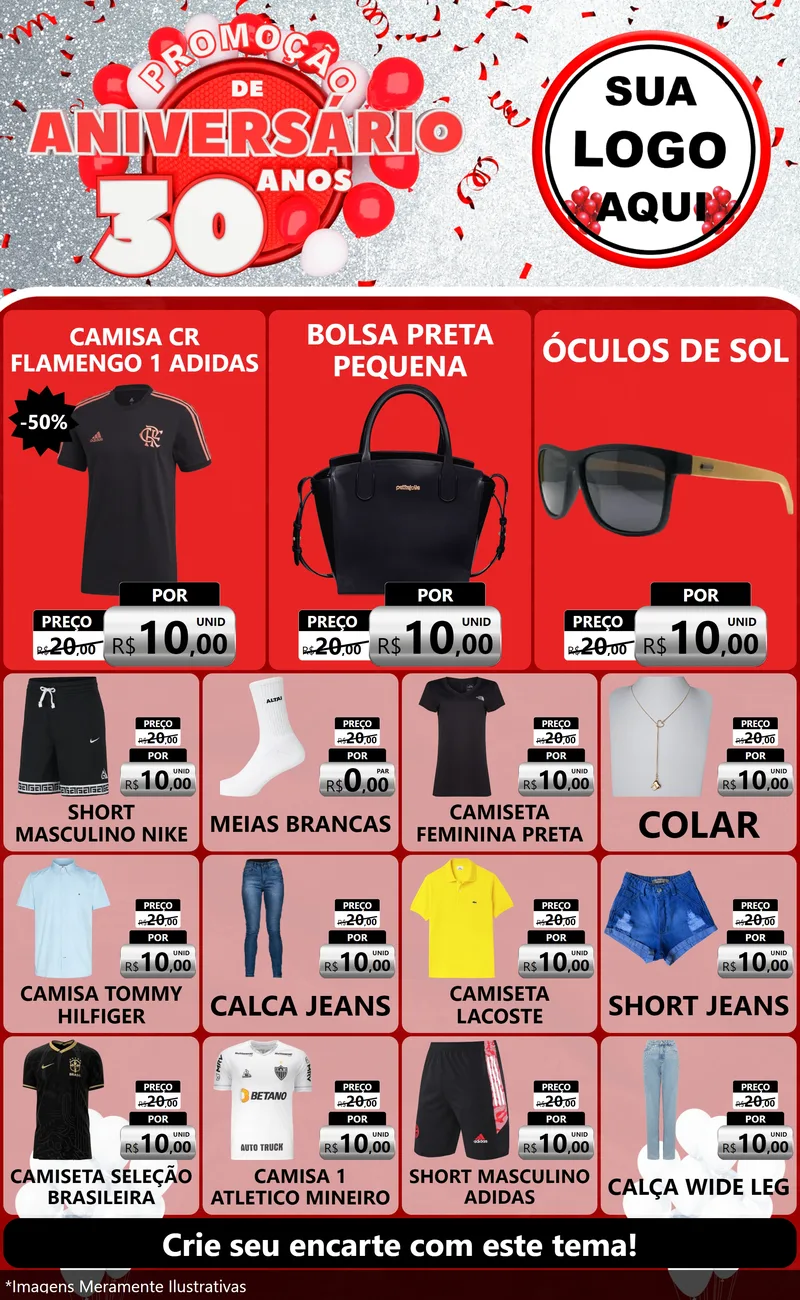 Modelo de Encarte para Encarte Grande com o tema Promoção de Aniversário - 30 Anos para Roupas e acessórios