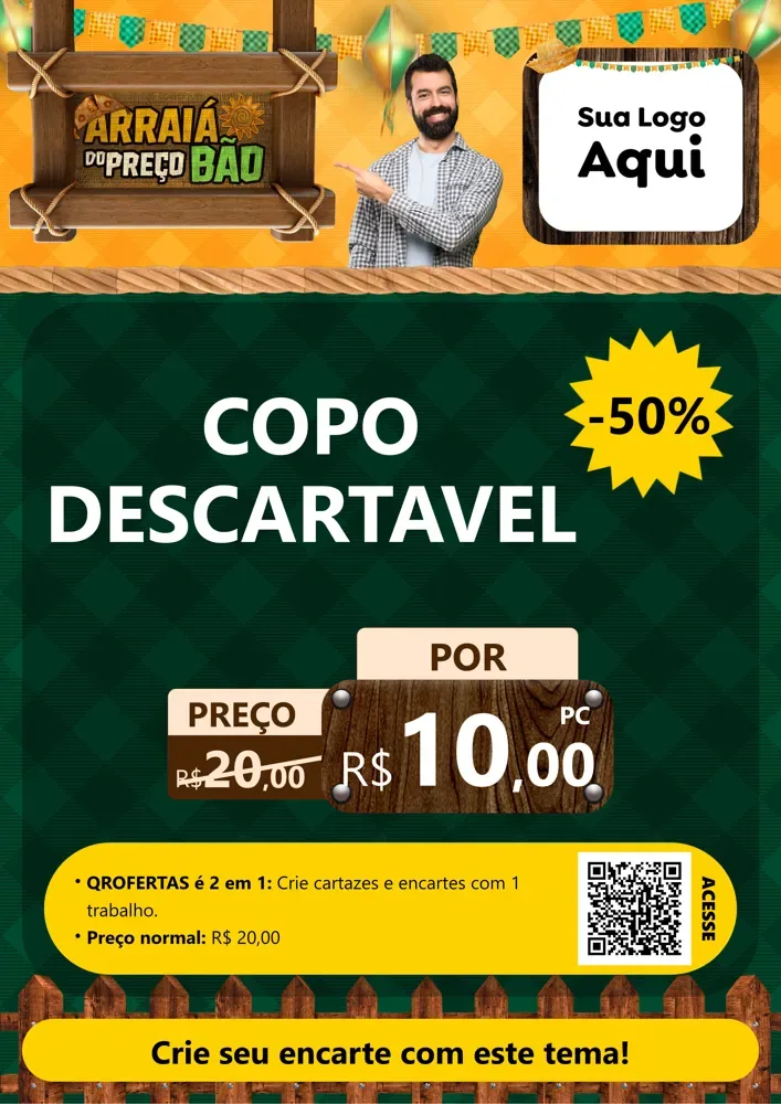 Modelo de Cartaz para Cartaz A4 Vertical com o tema Arraiá do preço bão para Embalagens