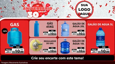 Modelo de TV para TV Horizontal com o tema Promoção de Aniversário - 30 Anos para Água e gás