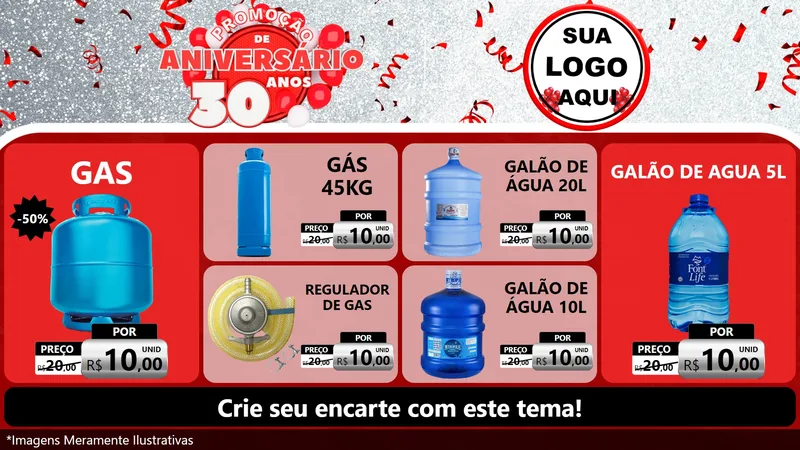 Modelo de TV para TV Horizontal com o tema Promoção de Aniversário - 30 Anos para Água e gás