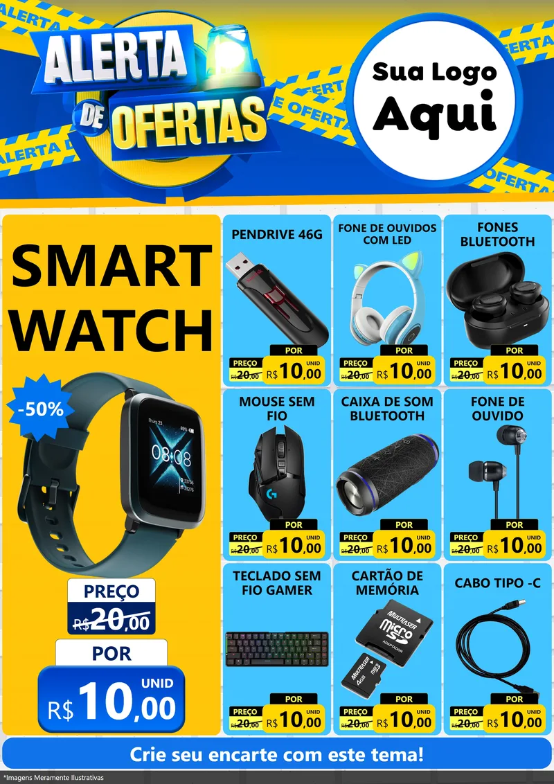 Modelo de Encarte para Encarte A4 Vertical com o tema Alerta de Ofertas para Informática