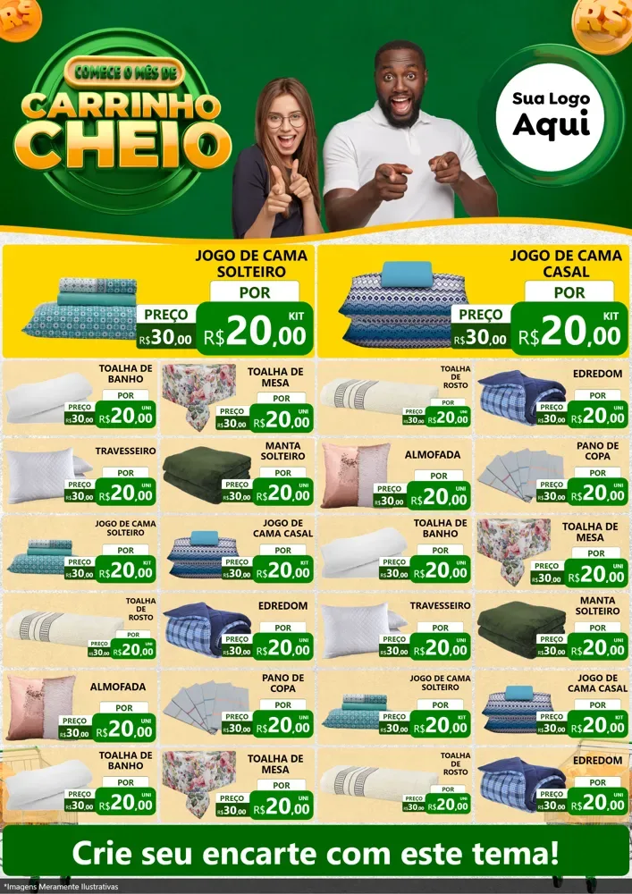 Modelo de Encarte para Encarte A4 Vertical com o tema Carrinho Cheio para Cama, Mesa e Banho