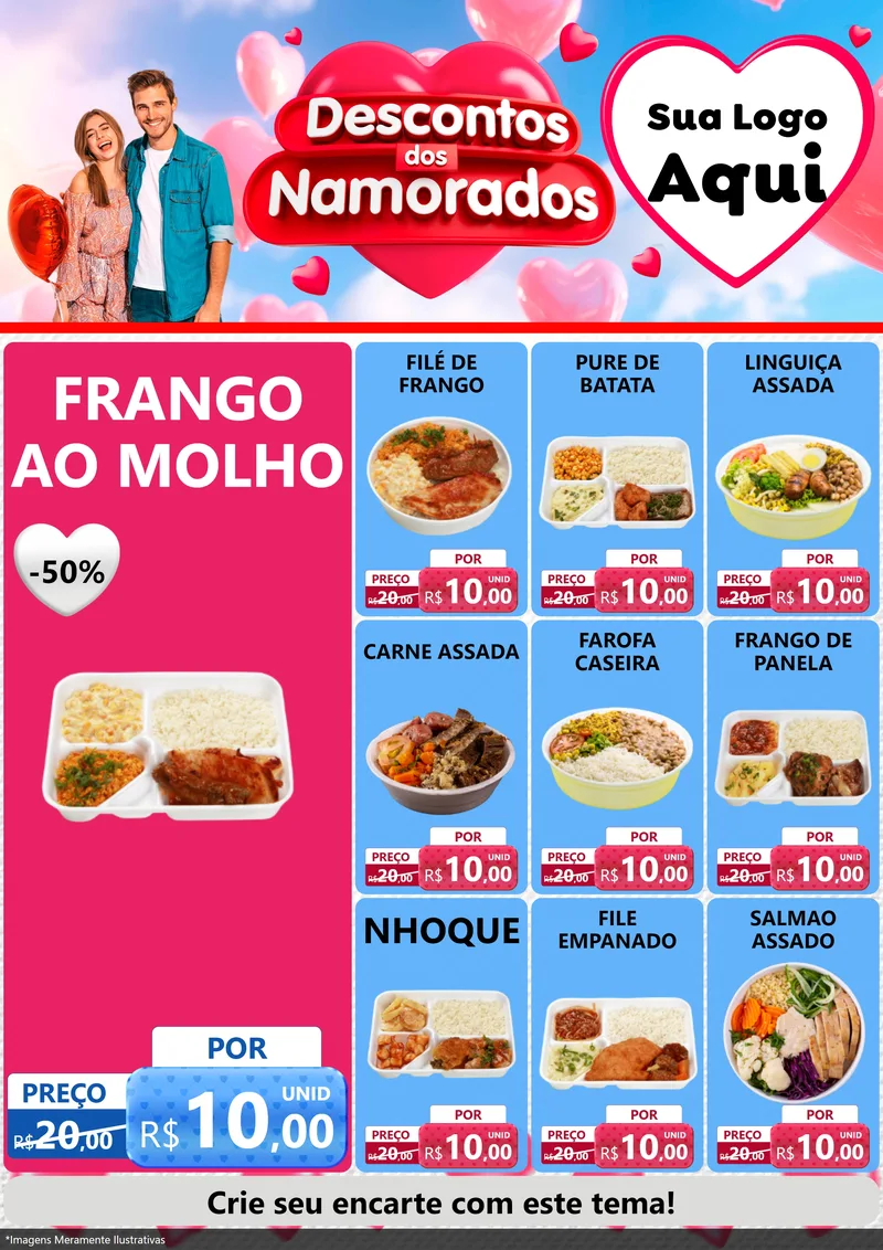 Modelo de Encarte para Encarte A4 Vertical com o tema Descontos dos Namorados para Restaurante