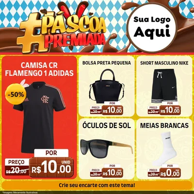 Modelo de Rede Social para Feed Facebook com o tema Páscoa Premiada para Roupas e acessórios