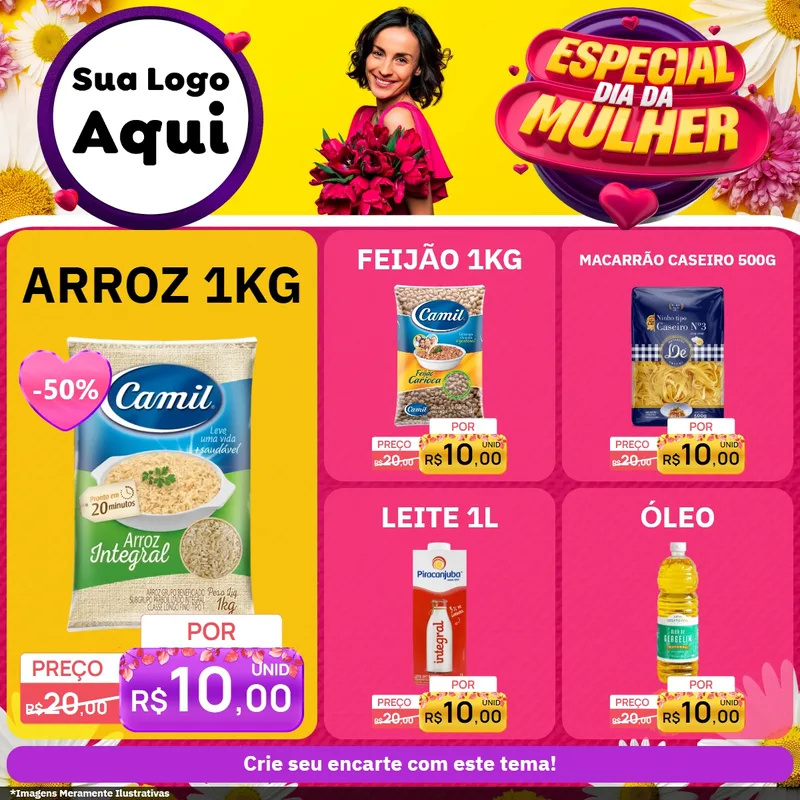 Modelo de Rede Social para Feed Facebook com o tema Especial Dia da Mulher para Supermercado