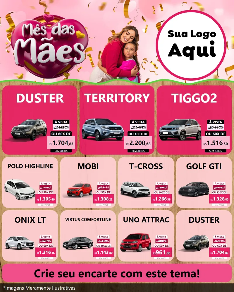 Modelo de Rede Social para Feed Instagram com o tema Mês das Mães para Concessionaria de Carros