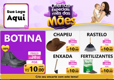 Modelo de Encarte para Encarte A4 Horizontal com o tema Ofertas Especiais - Mês das Mães para Agropecuária