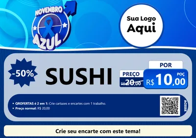 Modelo de Cartaz para Cartaz A4 Horizontal com o tema Novembro Azul para Comida japonesa