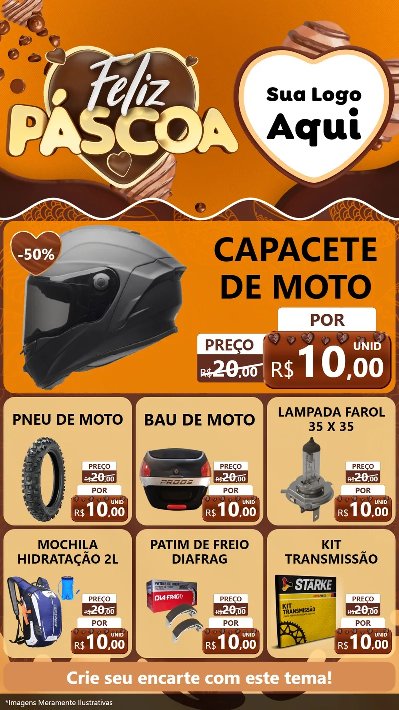 Modelo de Rede Social para Stories com o tema Feliz Páscoa para Moto peças